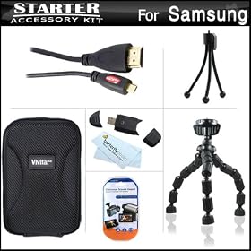 Starter Accessories Kit For The Samsung MV800 MultiView Digital Camera Includes Deluxe Carrying Case + 7 Flexible Tripod + Micro HDMI Cable + LCD Screen Protectors + Mini TableTop Tripod + MicroFiber Cleaning Cloth