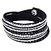 Eyourlife Christmas 2014 Fashion Leather Wrap Wristband Rhinestone Multilayer Bracelet Bangle Black