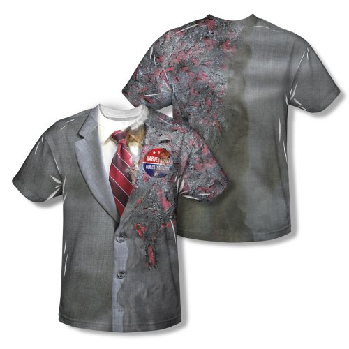 Dark Knight Two Face Costume Mens Poly Short Sleeve Sublimation Crew Shirt