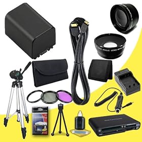 BP-819 Lithium Ion Replacement Battery w/External Rapid Charger + 37mm 3 Piece Filter Kit + 37mm Wide Angle Lens + 37mm 2x Telephoto Lens + Mini HDMI Cable + Full Size Tripod + Memory Card Reader + Memory Card Wallet + Deluxe Starter Kit for Canon Vixia HFM30 HFM31 HFM300 HF10 HF100 HF11 HF20 HF200 