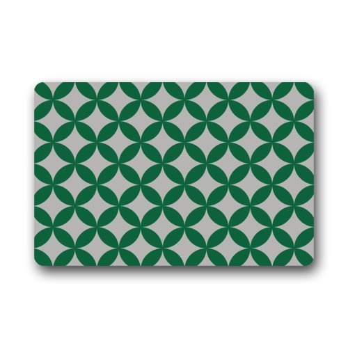 Deep Green Grey Overlapping Geometric Circles Seamless Pattern Machine-washable Indoor/Outdoor Door Mat 23.6"(L) x 15.7"(W)