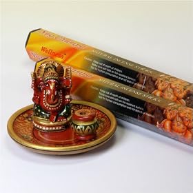Hand Painted Wood Ganesh Incense Burner with Incense