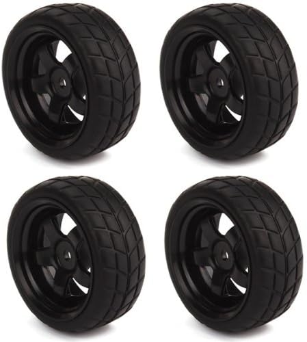 iiMash(TM) Black RC 1: 10 Flat Car 12mm Hub Wheel Rims 5 Spoke + Square Tires (Pack of 4)