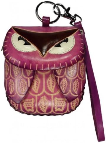 Littlekapsworld Women's Owl Genuine Leather Mini Purse Wristlet Small Purple