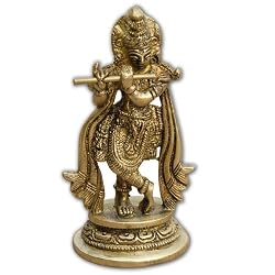 Hari Krishna Lord Hindu God Brass Metal Sculpture Spiritual Gift