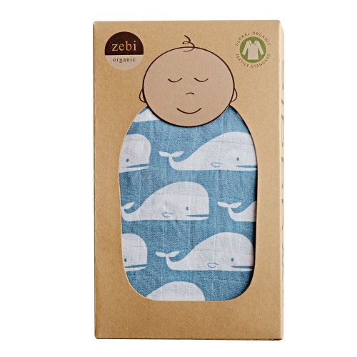 Zebi Organic Swaddle Blanket in Blue Whale picture