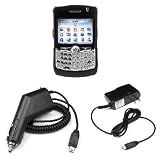 Solid Black Rubberized Snap on Case + Rapid Car Charger + Home Travel Charger for RIM Blackberry 8300 8310 8320 8330 Curve Smartphone