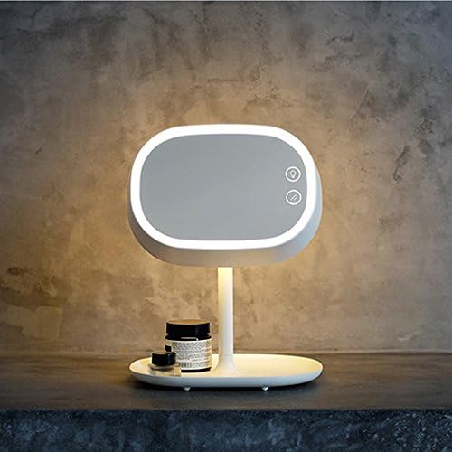 EcBy TECH Lighted Makeup Vanity Mirror with Table Lamp for Bedroom Home, Smart Makeup Mirror with Touch Sensor LED Night light for Women (ABS, White)