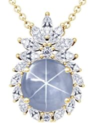 18K Yellow Gold Oval Cut Blue Sapphire And Marquise Diamond Pendant