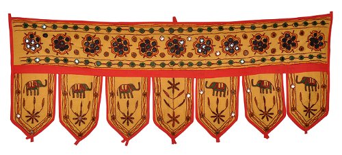 Imagen 2 de Étnico decorativo diseño hermoso elefante bordado el colgante Bandhanwar Toran Tamaño 34 x 12 pulgadas