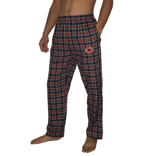 Mens NFL Chicago Bears Plaid Cotton Thermal Sleepwear / Pajama Pants - Dark Blue & Orange (Size: M)