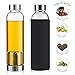 Teabloom Hot & Cold Brew Glass Travel Bottle (20 oz) - Includes Loose Leaf Tea Stainless Steel Filter Basket & Insulating Sleeve - Great for Tea, Coffee, Fruit, Water, Hot or Cold Drinks