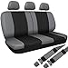 OxGord 21pc Black & Gray Flat Cloth Seat Cover and Carpet Floor Mat Set for the Toyota Camry Coupe, Airbag Compatible, Split Bench, Steering Wheel Cover Included