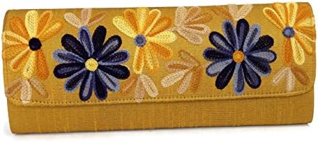 Tarini Women's Evening Clutch Silk Embroidered Spring Blooms One Size Mustard