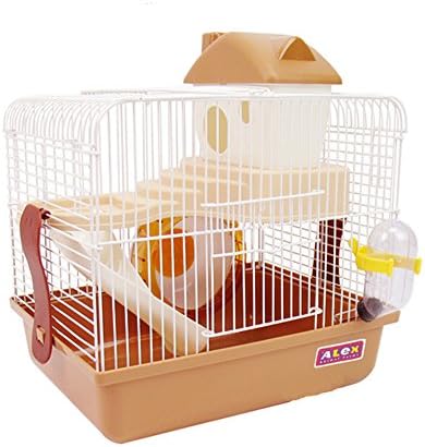 MINIES 2 Storey Levels Floor Small Pet Habitat Dwarf House Water Bottle Wheel Cage Portable Hamster Gerbil Mouse 11.418.2611.81 inch Chocolate