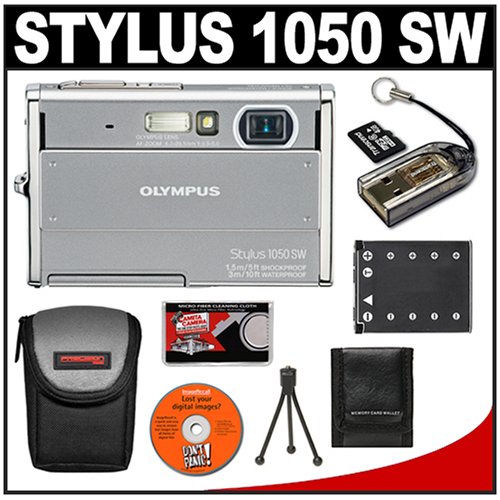 Olympus Stylus 1050 SW 10.1MP Waterproof / Shockproof Digital Camera (Silver) + 4GB MicroSD Card + Spare Li-42B Battery + Case + Accessory Kit