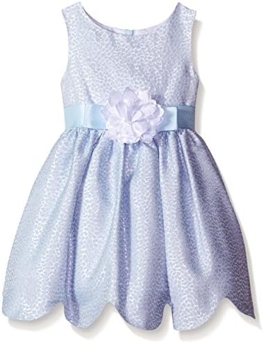 Kleinfeld Pink Little Girls' Jennifer Circle Jacquard Scallop Hem Dress with Flower and Satin Trim, Blue/White/Multi, 5