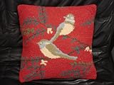 RED BIRDS WOOL HOOKED PILLOW
