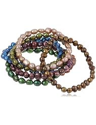 7 Piece Multi-Color and Shape Freshwater Cultured Pearl Stretch Bracelet Set, 7.5"