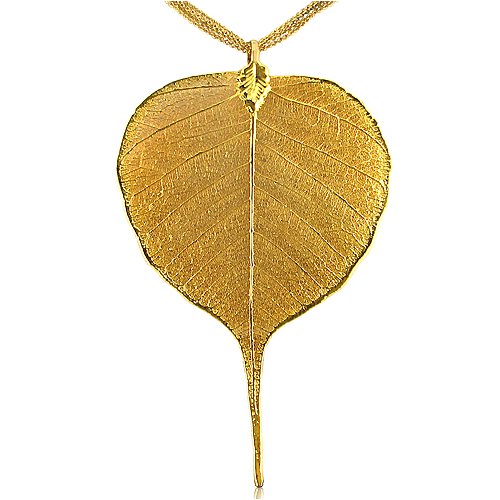 Heart Shaped 24K Gold Overlay Leaf Pendant on Multi Chain Necklace