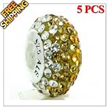 1 Buy = 5PCS Solid Sterling 925 Silver Core Swarovski Czech Rhinestone Charm Beads, High Quality With Sterling Brightness, Threaded Core, Matching Lampwork Murano Glass Beads for European Style Bracelets and Necklaces Chains, Well Compatible with Pandora, Troll, Biagi, Caprice, Dione Murano Glass Beads