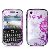 White / Pink Butterfly Flowers Design Crystal Hard Skin Case Cover for Blackberry Curve 8520 8530 3G 9300 9330 Phone by Electromaster