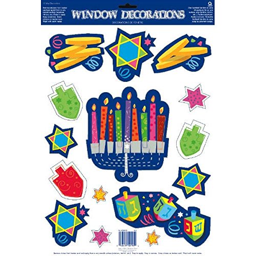 Amscan Joyous Hanukkah Festival Assorted Vinyl Window Decoration, Multicolor, 18″ X 12″