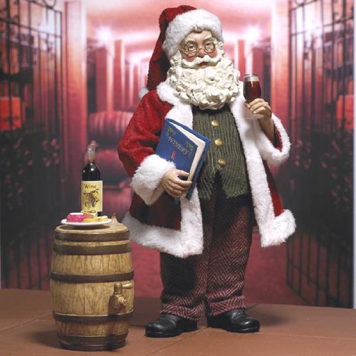 10″ Fabriche “A Fine Vintage” Santa Christmas Figure with Wine Glass/Barrel