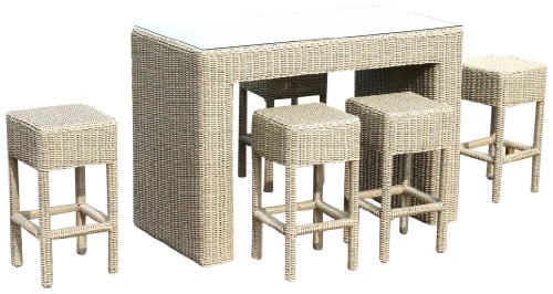 Ambientehome 63741 7tlg. Barset Dakar inklusive Glasplatte Polyrattan sand / beige