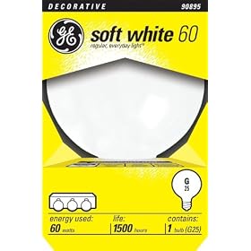 GE 14848 60 Watt Globe G25 Light Bulb, Soft White
