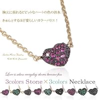 パヴェセッティングダイヤモンドczぷっくりハートネックレス ブラック×イエローゴールド シルバー925