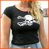 Girlie T-Shirt mit Totenkopf Motiv, schwarz, S, 36-38, 1284