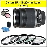 Canon EF-S 18-200mm f/3.5-5.6 IS Autofocus Lens White Box + 4 PC Close Up F ....