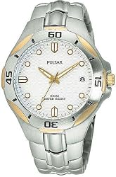Men's Two Tone Stainless Steel Sport Watch Silver Tone Wave Patterned Dial