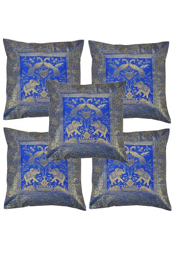 Imagen principal de Cojín Seda Cubre con tamaño de Banarsi Trabajo Brocade 16 x 16 pulgadas Juego de 5 piezas