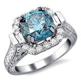 3.53ct Fancy Blue Round Diamond Engagement Ring 18k White Gold