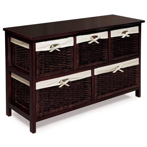 Badger Basket Five Basket Storage Unit with Wicker Baskets, Espresso