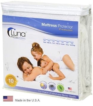 King Size Luna Premium Hypoallergenic 100% Waterproof Mattress Protector - 10 Year Warranty - Made In The USA