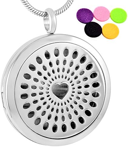 Diffuser Necklace, HOTOR Aromatherapy Perfume Pendant for Essential Oils Steel Color Round Heart Locket