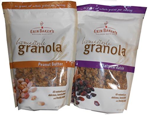 Erin Baker's Homestyle Granola Variety Pack: 1 each of Oatmeal Raisin and Peanut Butter Granola