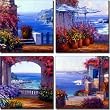 Seascape Accent Set by Mikki Senkarik - Tropical Coastal Ceramic Accent Tile Set 4.25" x 4.25" Kitchen Shower Backsplash