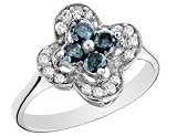 Blue and White Diamond Cluster Ring 1/2 Carat (ctw) in 14K White Gold
