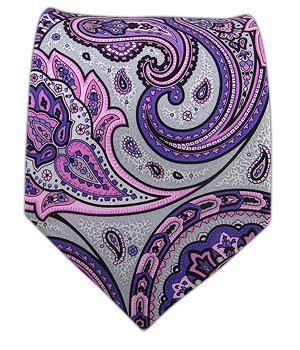 100% Silk Woven Silver Paisley Presentation Paisley Tie