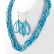 Teal and Turquoise Seed Bead Necklace and Earrings