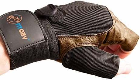 Exercise Weightlifting Gloves by Fitoby ™. (3 Sizes), Non-slip, Adjustable 12-Inch Wrist Strap, Made of Leather with Reinforced Stitching, Padded for Protection against Blisters &amp; Calluses.