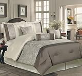 7Pcs Queen Yurika Taupe/Beige Comforter Bedding Set