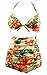 Cocoship Retro Peach Hibiscus & Beige Floral Halter High Waisted Bikini Bathing Suit Swimsuit L(FBA)