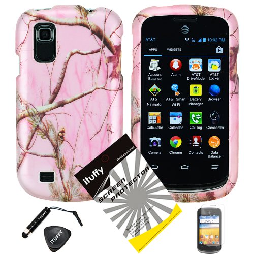 4 items Combo: ITUFFY (TM) LCD Screen Protector Film + Mini Stylus Pen + Case Opener + Pink Pine Tree Leaves Camouflage Outdoor Wildlife Design Rubberized Snap on Hard Shell Cover Faceplate Skin Phone Case for StraightTalk / AIO Wireless ZTE Prelude Z993 / AT&T Z992 ZTE Avail2 (Please note will fit 2nd Generation only)