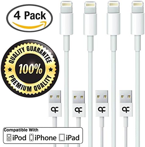 Iphone 6 Cable Lightning Cord USB Charging Cables - 3 Ft for iPhone 6, 6Plus, 5s, 5c, 5, iPad Air, Air2, Mini, Mini2 Pad 4th Gen, iPod Touch 5th gen, and iPod Nano 7th Gen (4 Pack)