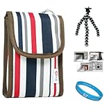 Durable Protective Camera Carrying Case (Red Colored Stripes) for Sony Cyber-shot DSC-W550 Digital Camera + Universal Clear Screen Protector + Grey 6-inch Mini Tripod Stand with Flexible Grip Legs + SumacLife TM Wisdom Courage Wristband